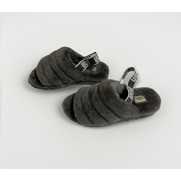 UGG Fluff Yeah! Slides Sheepskin Charcoal Color Slipper Size 9 US - Picture 1 of 8